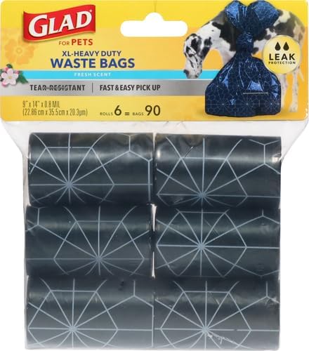 Glad for Pets Extra Large Tropical Breeze Scented Dog Waste Bags Refill Rolls| Poop Bags for Dogs, 90 Count - Poop Bag Refills, 15 Waste Bags Per Roll