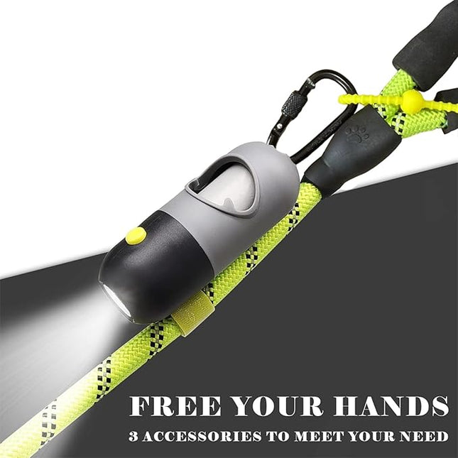 Dog Poop Bag Holder Dispenser with LED Flashlight - Night Visibility for Safe Evening Walks | Upgraded Hands-Free Leash Clip | Includes 15 Dog Waste Bags(Gray)