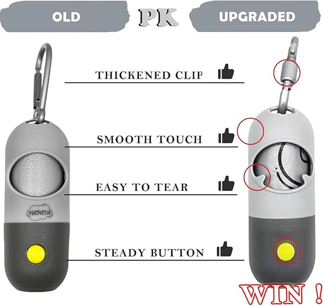 Dog Poop Bags Holder with LED Flashlight|Pet Waste Bags Dispenser for Leash|Doggie Potty Bags Container with Leak-proof Pet Trash Bags and Accessories (Light Gray, 1 Holder 15 Bags)