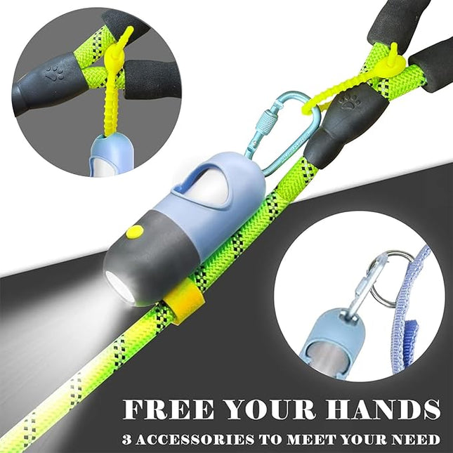 Dog Poop Bag Holder Dispenser with LED Flashlight - Night Visibility for Safe Evening Walks | Upgraded Hands-Free Leash Clip | Includes 15 Dog Waste Bags(Blue)