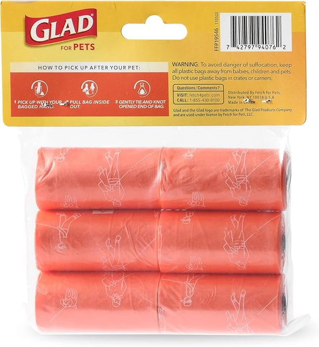 Glad for Pets Heavy Duty Dog Poop Bags - Scented Pet Waste Bag Rolls for Large Dogs & Puppy Supplies, Tear-Resistant Doggie Bags for Waste Cleanup - 6 Rolls, 90 Count