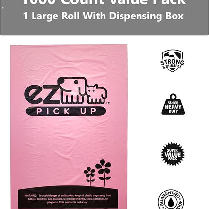 1000 Pet Waste Disposal Dog Poop Bags, EZ Pick Up Bag, Pink (single roll), 9"x12" Large