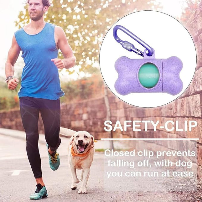 Dog Poop Bags Holder Dispenser with Leak-Proof Scented Doggy Waste Bags and Carabiner Plus Hook and Loop Fastener Never Loose on Leash Lead Again (Purple, 1 Holder 195 Bags)