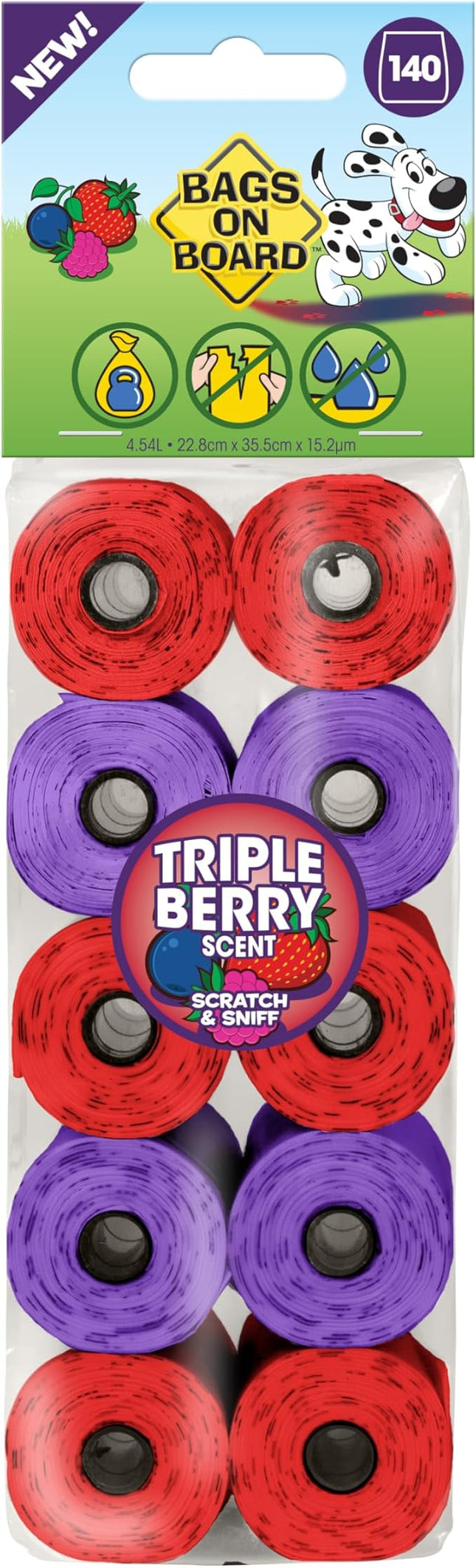 Bags On Board Dog Poo Bags | Strong, Leak Proof Dog Waste Bags | Triple Berry Scent | 140 Bags