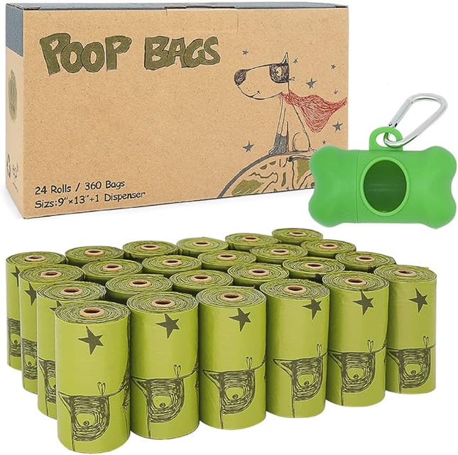 Ley's Dog Poop Bags 360 Count, Biodegradable Unscented Extra Thick Waste Bags with Dispenser, 100% Leak-Proof Doggie Bag Refill Rolls