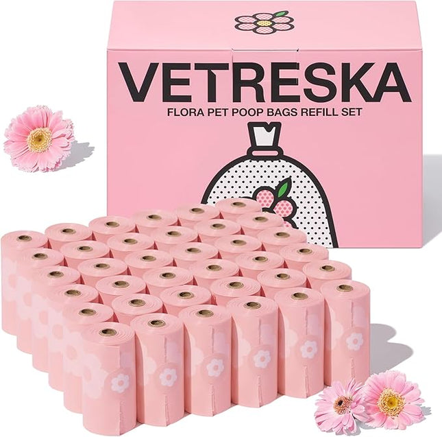 VETRESKA Lavender Scented Dog Poop Bags, Leak Proof, Extra Thick and Large Pet Waste Bags for Dog Walking and Cat Litter, 36 Refill Rolls, 540 Bags, Pink