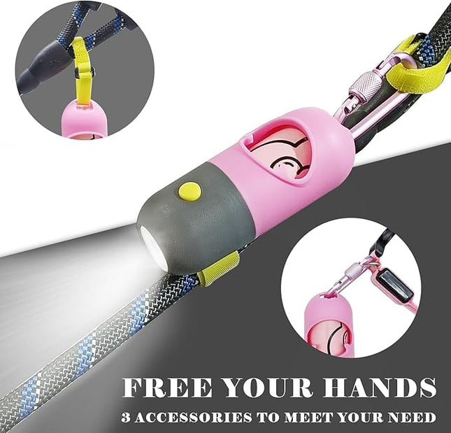 Dog Poop Bags Holder with LED Flashlight|Pet Waste Bags Dispenser for Leash|Doggie Potty Bags Container with Leak-proof Pet Trash Bags and Accessories (2 Holders 30 Bags, Pink)