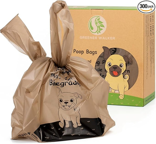 Greener Walker Poop Bags for Dog Waste-300 Bags,Extra Thick Strong 100% Leak Proof Biodegradable Dog Waste Bags(Brown)