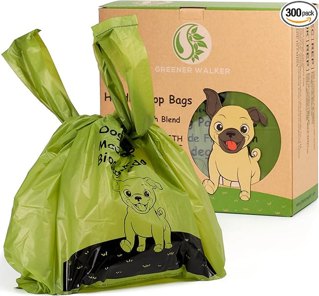Greener Walker Poop Bags for Dog Waste-300 Bags,Extra Thick Strong 100% Leak Proof Biodegradable Dog Waste Bags(Green)