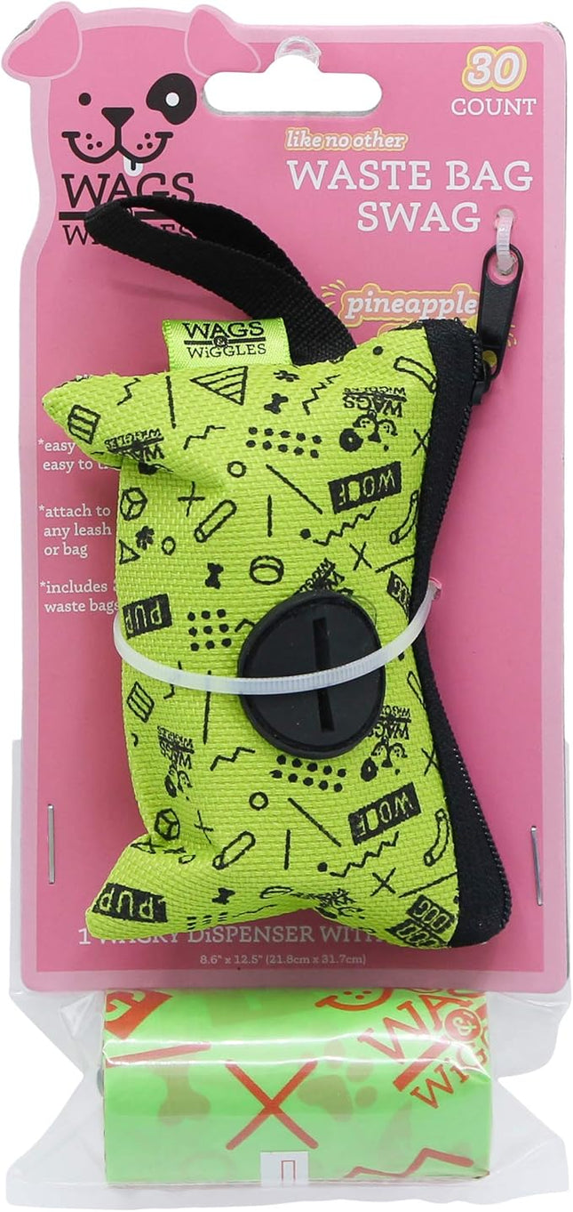 Wags & Wiggles Waste Bag Dispenser with 30 Dog Poop Bags | Pineapple Scented Doggie Bags & Adorable Dispenser | Strong Dog Waste Bags, Great for Everyday Use (Pack of 2)