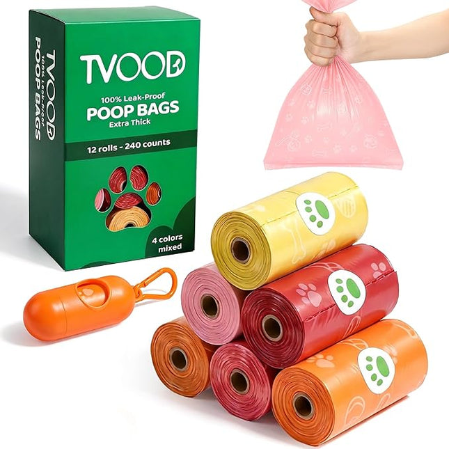 Dog Poop Bags Rolls 240 Count: Doggie Bags with Dispenser - Unscented Extra Thick & Leak Proof Doggy Waste