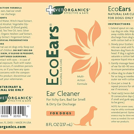 EcoEars Dog Ear Cleaner. Natural Multi-Action Formula. for Bad Discharge & Smell. Naturally Removes Foreign Matter and Cleanses The Most Difficult Ears. 100% Guaranteed