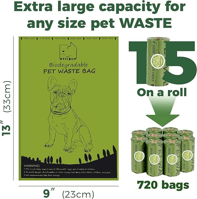 ATIFBOP Biodegradable Dog Poop Bags 720 Count 48 Rolls, Leak Proof and Thicken Pet Poop Bag (Scented)