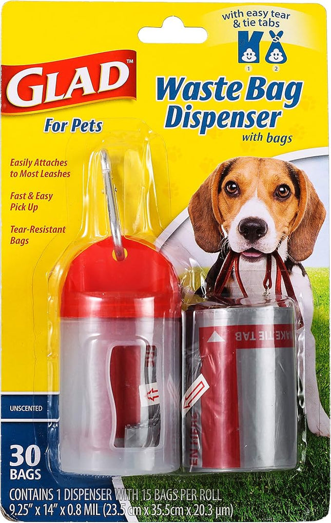 Glad for Pets Extra Large Unscented Dog Waste Bags with Dispenser and Metal Clip - Plastic Disposable Heavy Duty Poop Bags for Dogs, Easy to Use for Dog Walking (Pack of 48, 1440 Count Total)