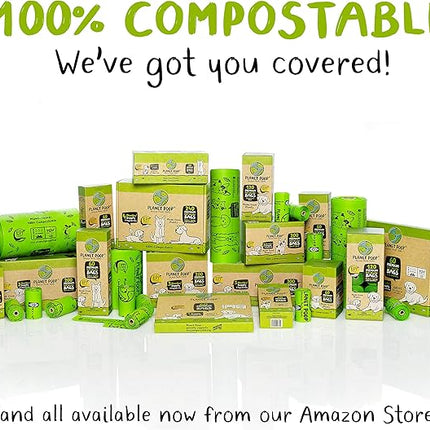 PLANET POOP Home Compostable Dog Poop Bags Extra-Long with Handles 60 Un-Scented Pet Waste Bags Plastic Free, Thick Leakproof Plant-Based Doggy Bag, Cats & Dogs Pet Supplies